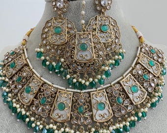 Conjunto de collar antiguo Polki Kundan de RamaGreen/collar con anuncio inverso/collar llamativo/collar indio/punjabi/joyería paquistaní/collar de novia