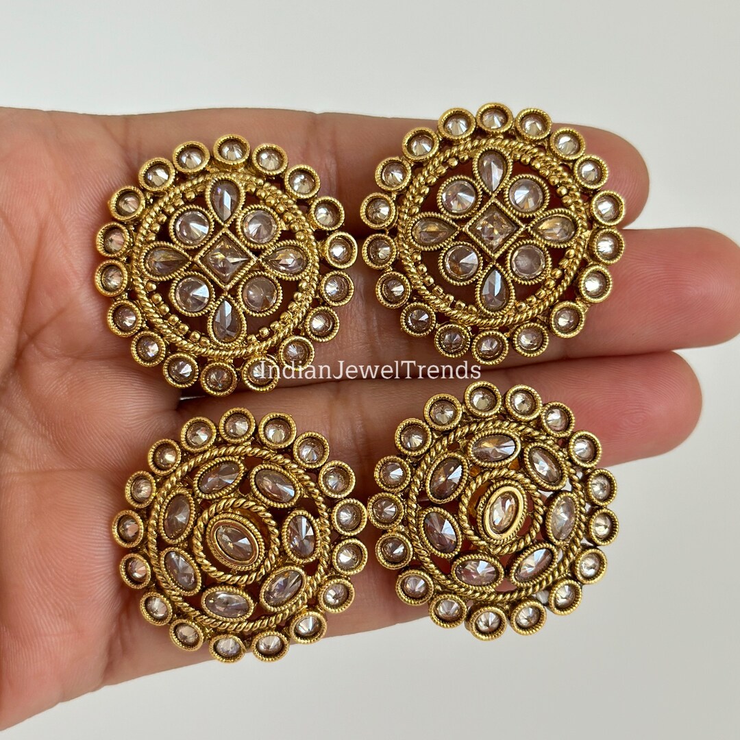 Gold Plated Red Kundan Polki Stud Earrings