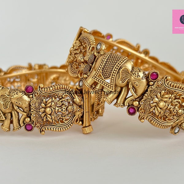 Ruby Gold single Kada bangle 1pc, Indian Amrapali bangles,Antique bangles,Temple Jewelry, South indian bangles Bridal Bangles,Indian Wedding