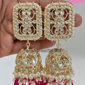 Bollywood oversized Kundan Pearl Jhumka earring /Indian, Pakistani Jewelry/Bollywood Jhumka/Statement Jhumka/indian wedding/Bridesmaid gifts