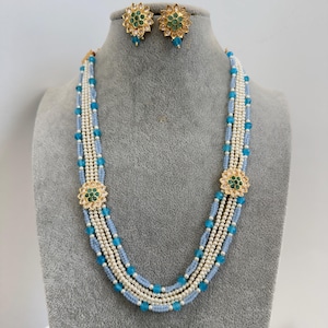 Aqua Blue Kundan long necklace/Indian jewelry/Kundan rani haar/Mala necklace/Indian Wedding/Bridal Necklace/Punjabi Jewelry/Pakistani