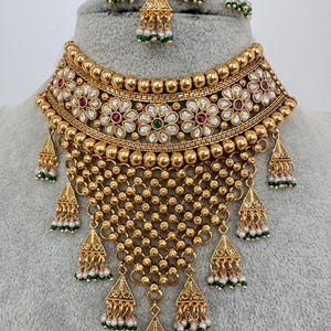RubyGreen gold Polki Kundan choker Antique necklace wedding jewelry Indian Jewelry Pakistani Jewelry Wedding necklace Bridal necklace