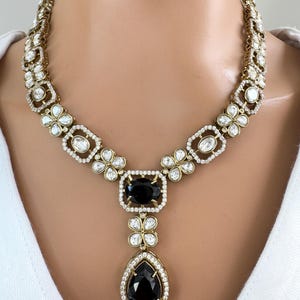 Black Kundan Necklace Set/ Kundan Choker/ Bollywood Jewelry/ Indian jewelry/ Pakistani necklace/ punjabi necklace/bridal/indian wedding