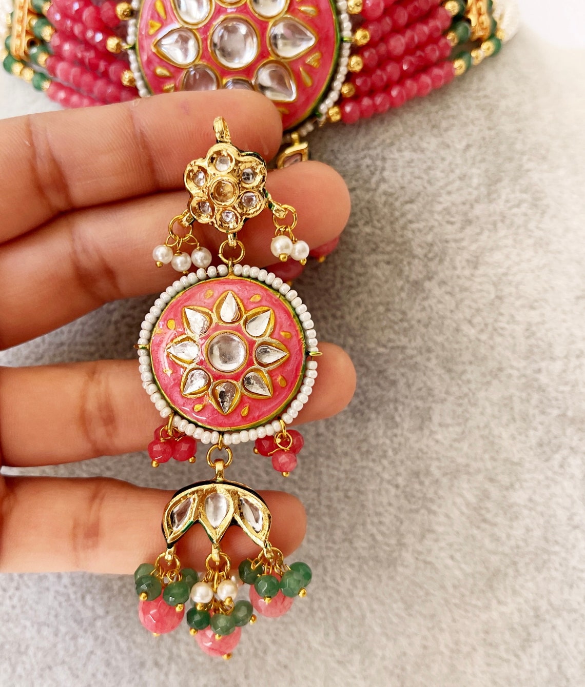 JP502 - Meenakira Kundan beads neckalce with earings main image 0