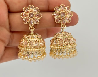 Medium-sized Lightweight Polki Jhumka/stone Jhumka/Indian Jewelry/Pakistani/Punjabi/Indian/Statement earring/Bridal earring/Indian wedding