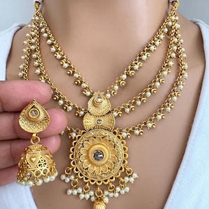 Gold Polki Kundan Necklace set/Statement Necklace Set/Indian Jewelry/Pakistani Jewelry set/Weddings necklace/Bridal necklace/Indian necklace