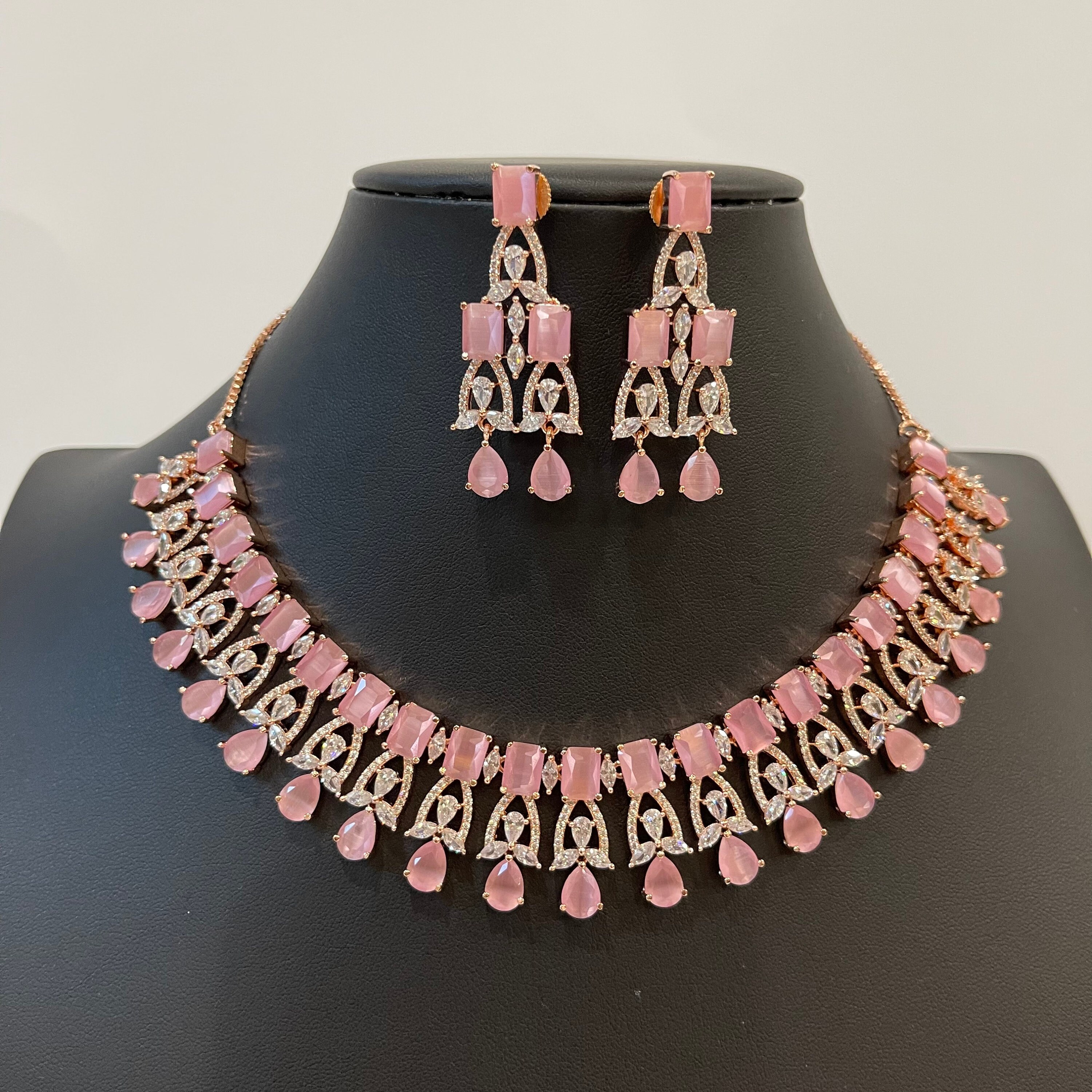 Pink Rose Gold American - Diamond Stones Necklace/diamond/cz Etsy Jewelry/indian/pakistani/bollywood/indian Wedding/bridal Norway Necklace/elegant/unique