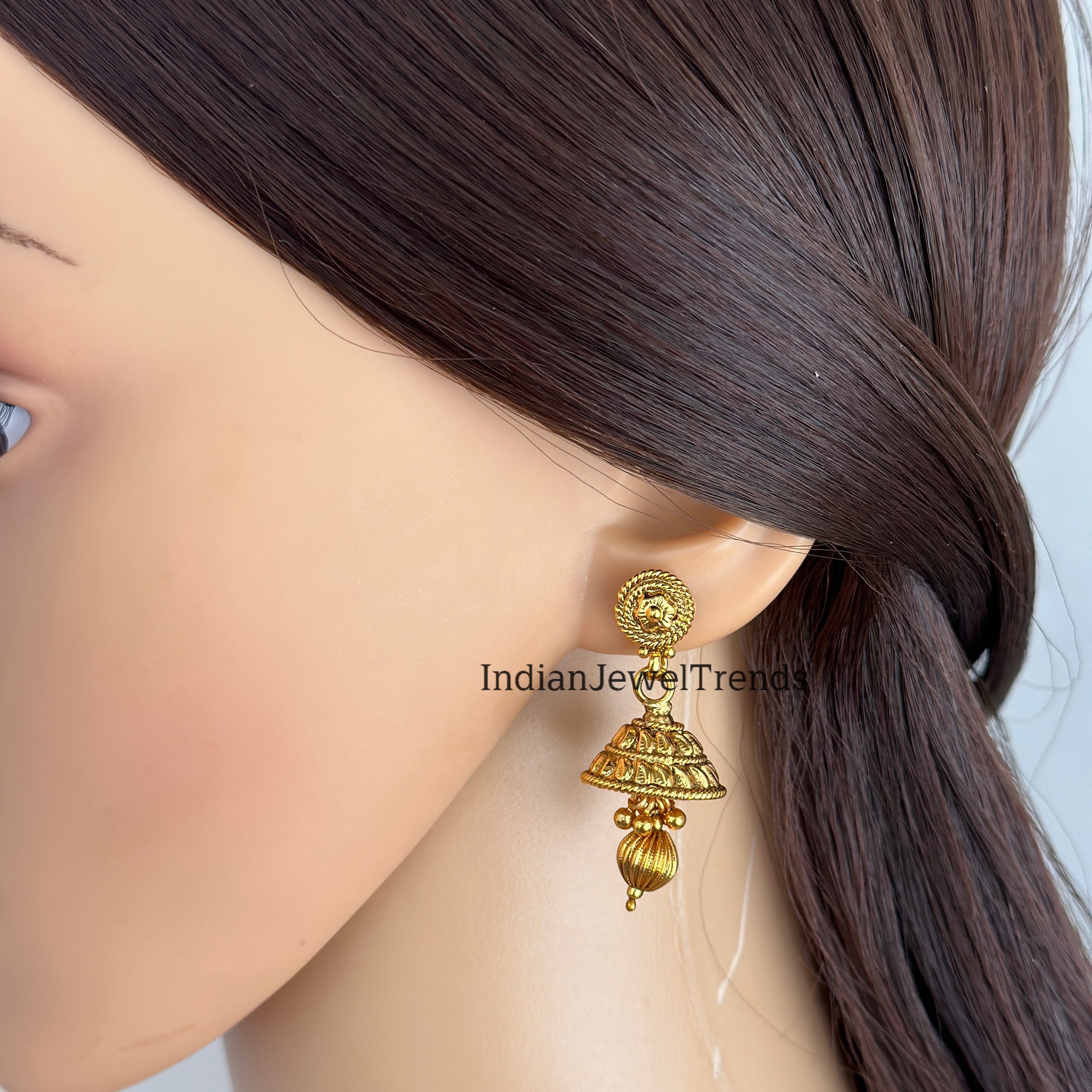 Contemporary Floral Gold Jhumka Earrings