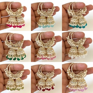 Gold Kundan Hoop Ohrringe / Bali Jhumkas / traditionelle ethnische Creolen / Trendy Creolen / Brautschmuck / Pakistan / Punjabi / Hoop Jhumka