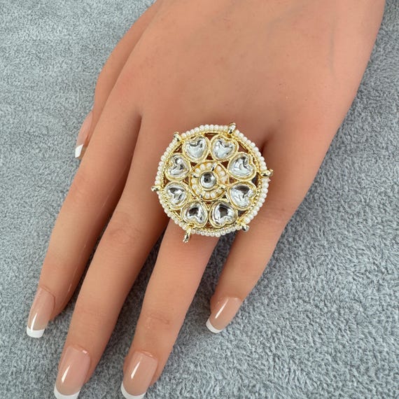 Large Statement Kundan Ring/adjustable Ring/ Indian Ring