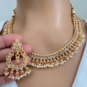 Gold Polki Kundan necklace/South Indian Jewelry/Temple Jewelry/gold necklace/Rajwadi Necklace/Indian Wedding necklace/Bridal necklace