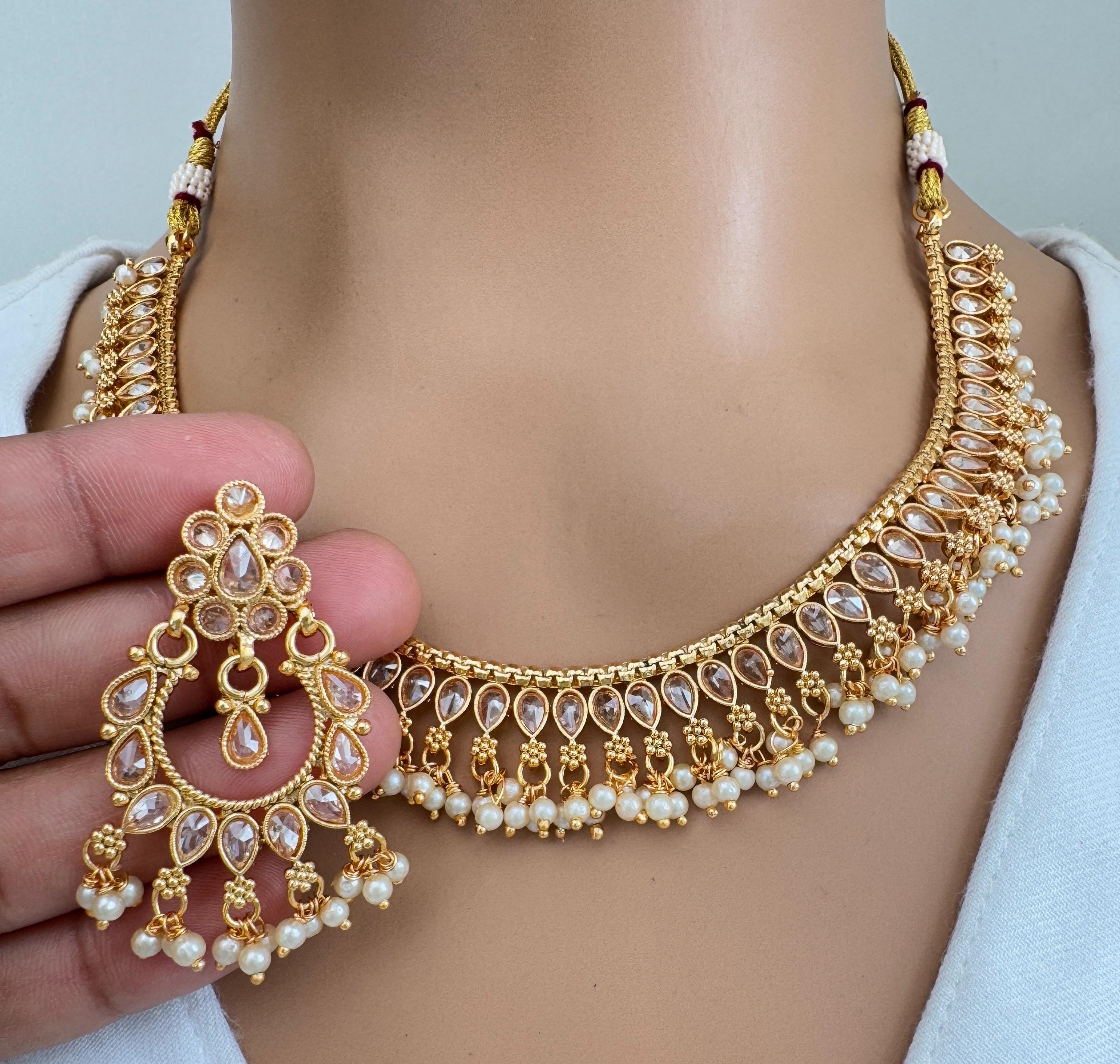 Gold Polki Kundan necklace/South Indian Jewelry/Temple Jewelry/gold necklace/Rajwadi Necklace/Indian Wedding necklace/Bridal necklace