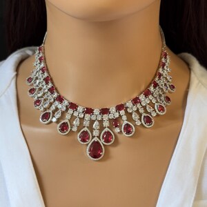 Ruby Silver CZ Diamond Necklace/diamond/cz Stones Necklace Set ...