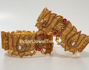 Gold Lotus bangle/Indian bangles/Antique Openable bangles/Temple Jewelry/Bridal Bangles/Indian Wedding/Pakistani /South indian jewelry 1pc