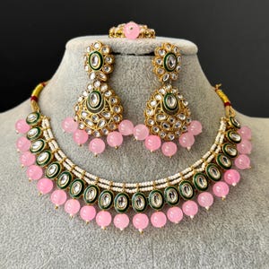 Pink Kundan Necklace Set/ Kundan Choker/ Bollywood Jewelry/ Indian jewelry/ Pakistani necklace/ punjabi necklace/bridal necklace/indian