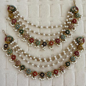 Multi Dull Gold kundan pearl Ear Chain/Sahare/Pearl kaan chain/Earring support chain/Indian Jewelry/Pakistani Jewelry/Kaan sahara Chain