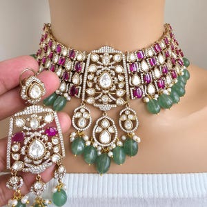 Ruby Green Bridal Victorian Moissanite Polki Kundan Necklace,Sabyasachi Necklace,Indian Bridal Jewelry,Bollywood Designer Necklace,Pakistani