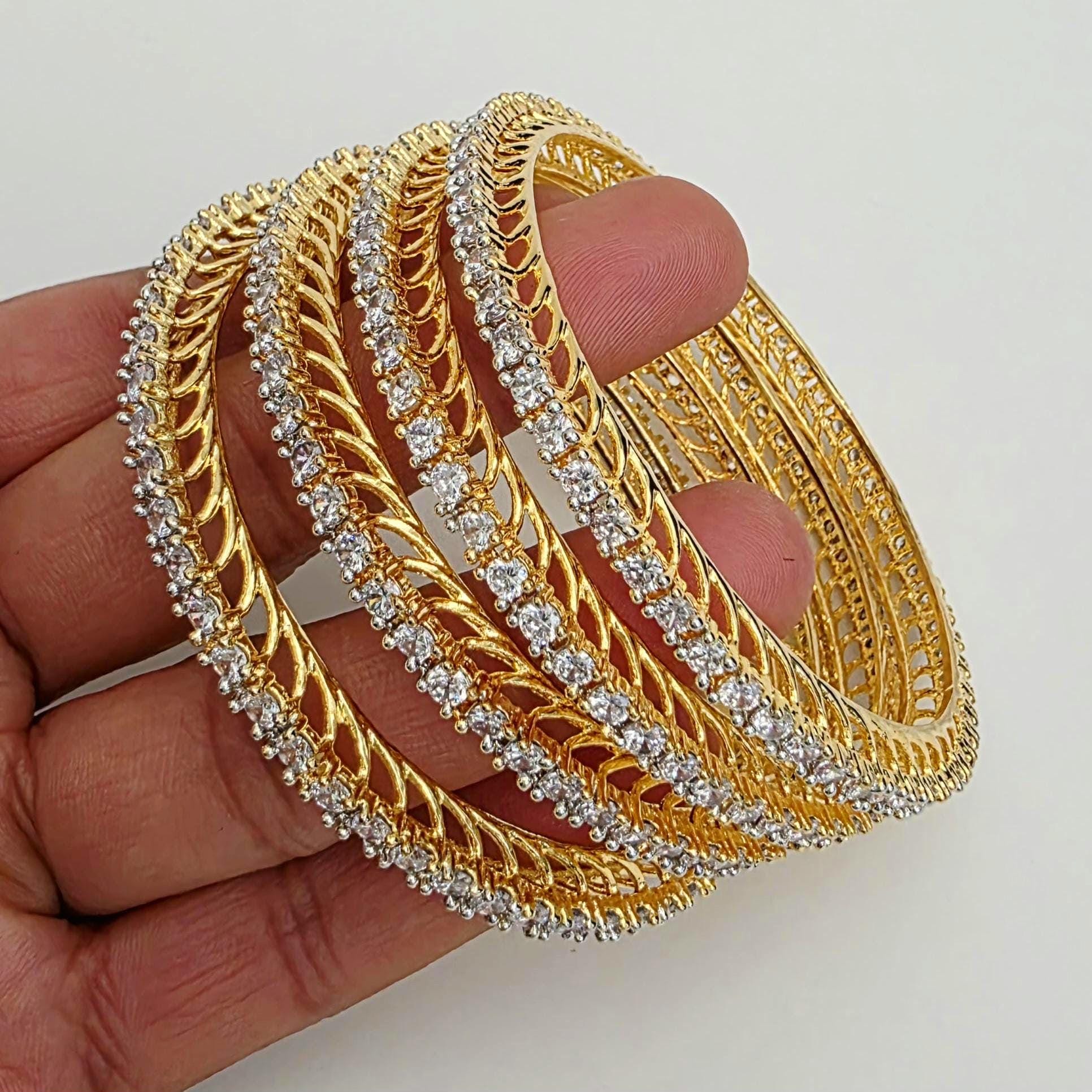 Set of 4 Gold American Diamond Bangles /CZ Bangles/bracelet/indian