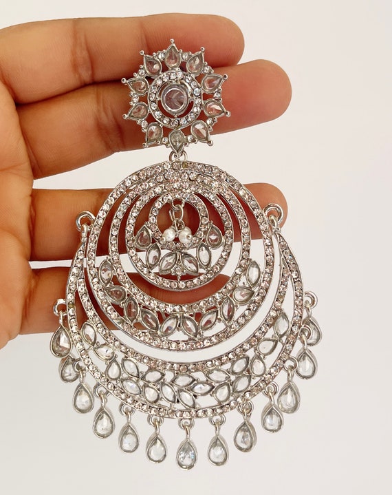 92.5 Silver Kundan Earrings, Weight: 55 Gram at Rs 8800/pair in Jaipur |  ID: 22469891497