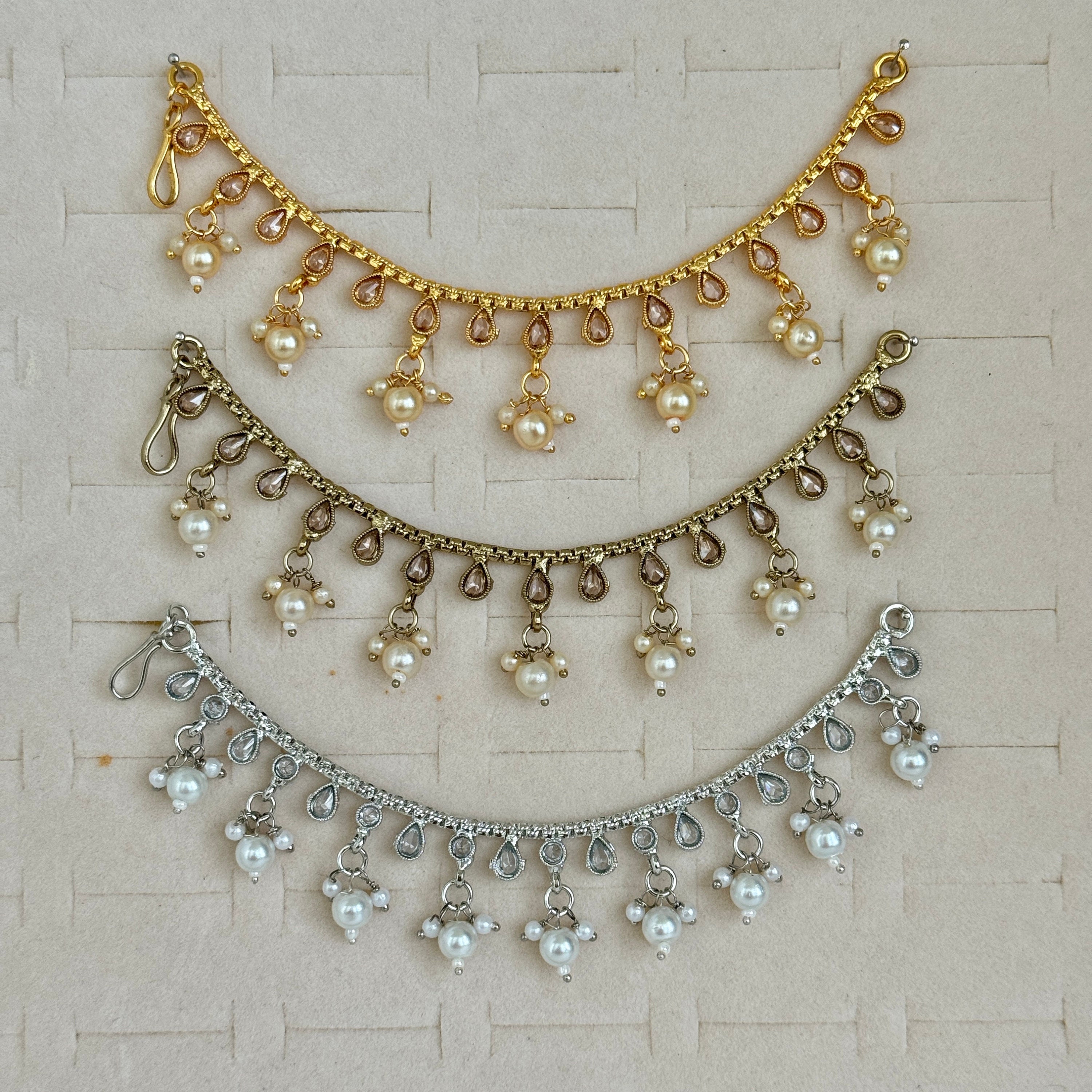 Polki Ear Chain pair/Sahare/Pearl kaan chain/Earring support chain/Indian Jewelry/Pakistani Jewelry/Bahubali Earrings/Kaan Sahara 2pcs