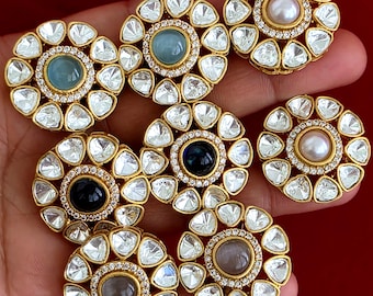 Moissaniet polki gouden oorknopjes /Indiase sieraden /Statement oorknopjes/Victoriaanse stekers/Cz studs/Diamond Stud