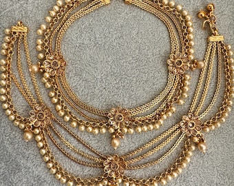 Bridal Polki Gold Plated Anklet Pair/Payal/Moti Payal/Jhanjran/Panjeb/Pajeb/Indian Traditional Anklets/Indian Jewelry/ PakistaniBridal payal