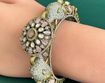 アクセサリー CTHY BANGLE Moissanite Polki CZ Diamond Elephant Single Openable Kada Bangle