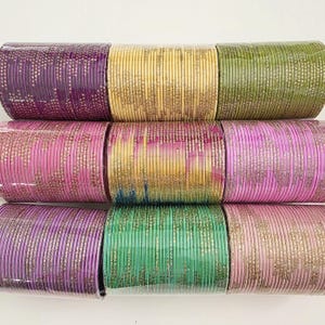 Restocked Bollywood Style Indian Fancy Thin Metal Bangles/Colorful gold dust/Glitter/Bridal/Wedding/Festive/Return Gift/35 PCs/ 3 Dozen set