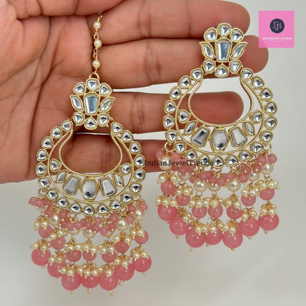 Kundan Tikka Earrings Set Indian Bridal Maang Tikka set Kundan earrings Headpiece Jewelry Bollywood Jewelry Indian jewelry Bridesmaid Gift