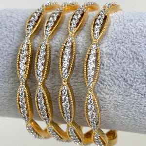 Delicate Gold plated American Diamond Bangles /CZ Bangles/Bracelet/Indian Party Bangles/CZ stone bangle/Indian wedding/bridal jewelry 4Pcs