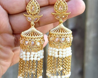 Vergoldete Polki-Jhumka-Ohrringe – Indischer Brautschmuck