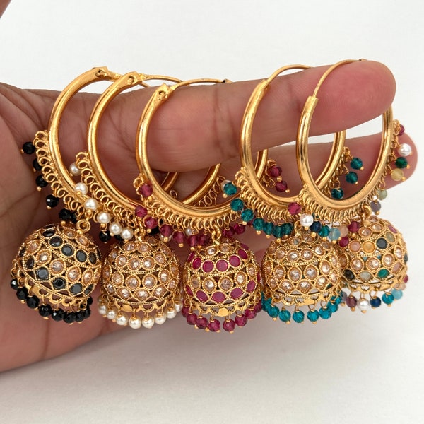Gold earrings/Polki Hoop Earrings/Bali Jhumkas/Traditional ethnic earrings/Trendy earrings/Statement earrings/Bridal jewelry/Pakistani