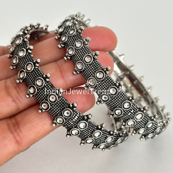 Oxidized Silver Bangles(2 Pc)/German Silver/Black Metal/Boho/Tribal/Indian Jewelry/Pakistani Jewelry/Oxidized Bangles