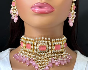 Pink Bridal Pacchi Kundan Choker/ Premium kundan set/Bollywood Jewelry/Indian jewelry/Pakistani necklace/bridal necklace/indian wedding