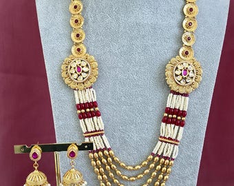 Ruby Long gold-plated mala Necklace/Pearl Kundan Long Necklace Indian Long Necklace/Indian Necklace/ Mala/Indian Wedding/Rani Haar