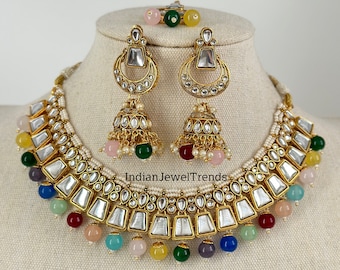 Zestaw naszyjników Kundan Multi/ Choker Kundan/ Biżuteria Bollywood/ Biżuteria indyjska/ Naszyjnik pakistański/ Naszyjnik punjabi/ Ślubny/ Indyjski ślub