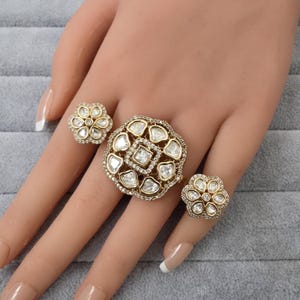 Bridal Double Finger Gold Kundan Polki Ring/Adjustable Ring/Indian Ring/ Pakistani Jewelry/ Indian Jewelry/Bollywood Jewelry/Indian Wedding