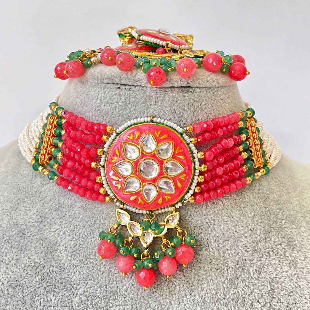 JP502 - Meenakira Kundan beads neckalce with earings