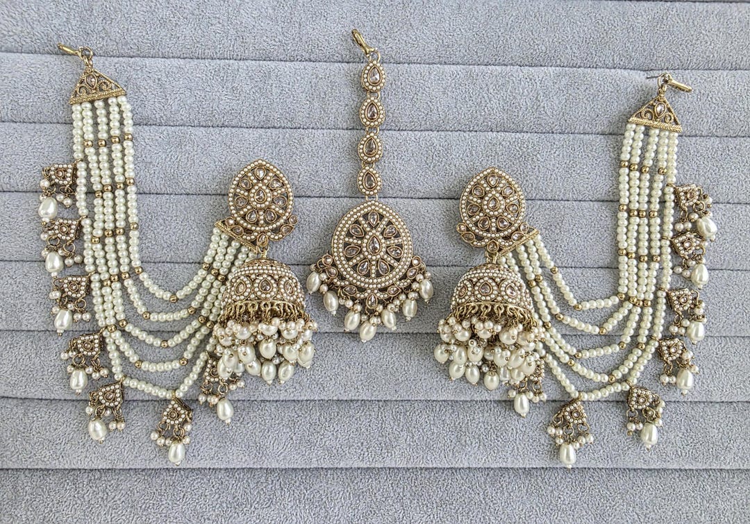 Buy NEW! TouchstoneDevsena Bahubali Collection Indian Bollywood Royal Mughal Kundan Polki Faux Pearls And Drops Long Stylish Bridal Designer Jewelry Earrings In Gold Tone For Women, Gold and Red at