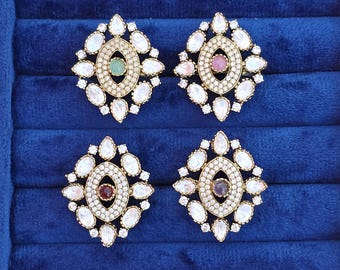 Fine Victorian Moissanite Polki Ring/Adjustable Ring/Indian Ring/Pakistani/Punjabi/Indian Jewelry/Bollywood/Statement ring, Cocktail Ring