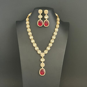 Ruby Gold Victorian Sabyasachi inspired uncut polki Kundan Pendant Necklace,Indian Bridal Jewelry,Bollywood Sabyasachi Necklace