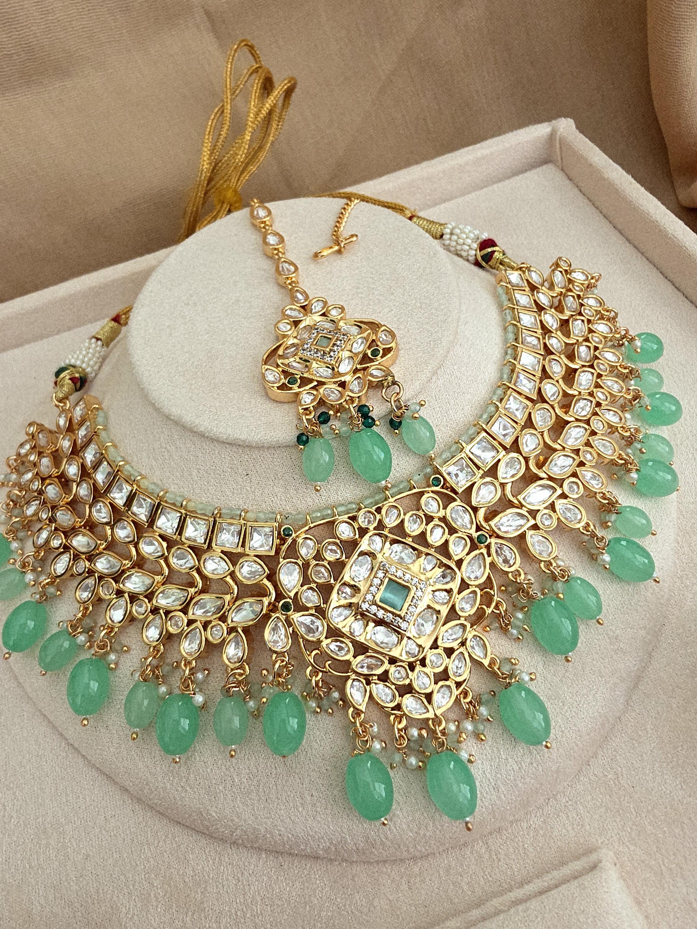 Mint Fine Kundan Indian Bridal Necklace, Wedding Necklace, Fine