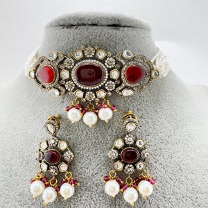 Viktorianische Rubin Moissanit Choker Halskette, Statement Halskette, Designer Halskette, Indische Hochzeit
