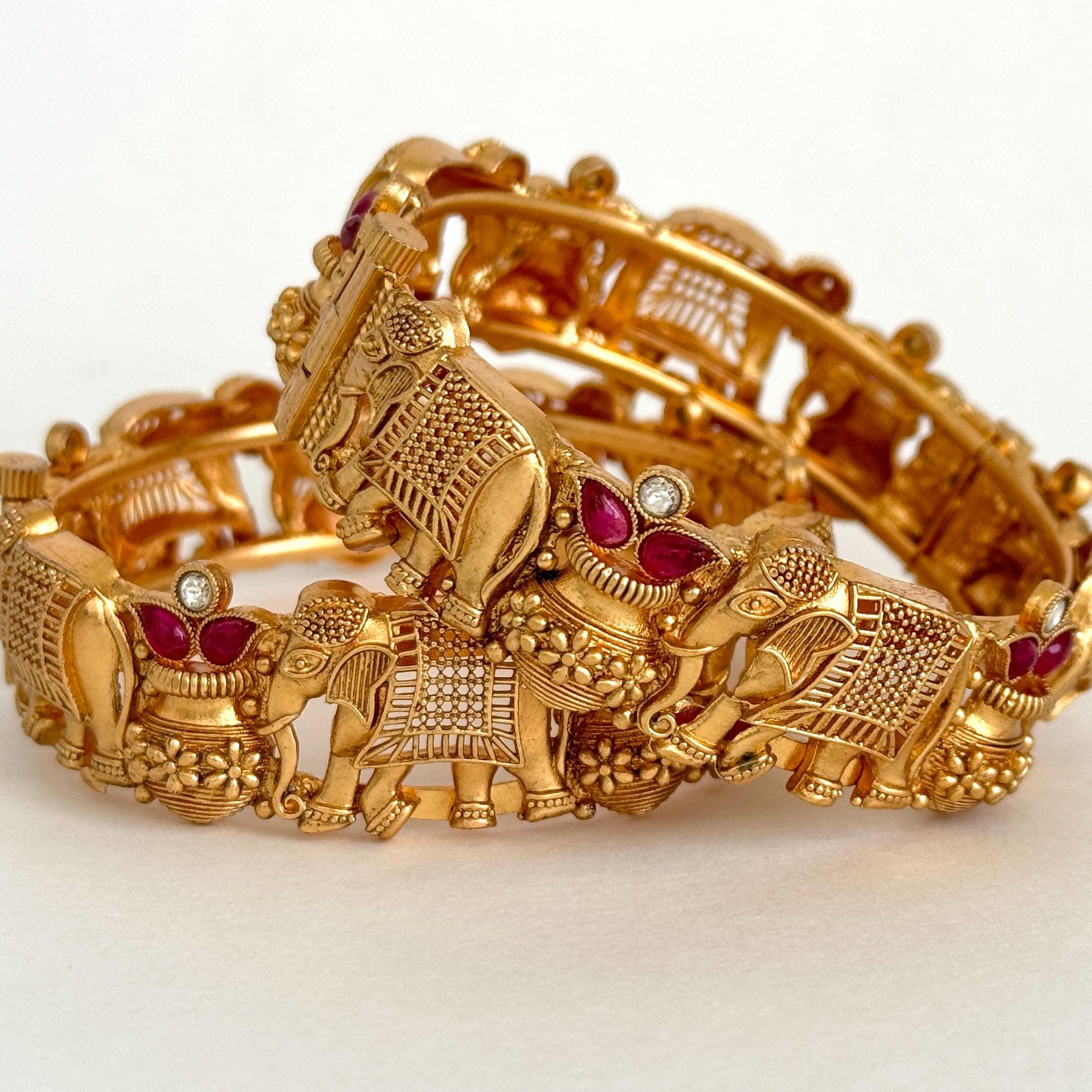 Ruby Gold Single Kada Bangle 1pc, Indian Amrapali Bangles,antique