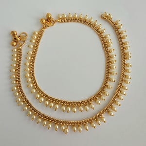Gold Plated Anklet Pair/Payal/Moti Payal/Jhanjran/Panjeb/Pajeb/Indian Traditional Anklets/Indian Jewelry/ Pakistani Jewelry/ Boho Jewelry