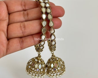 Antique Dull Gold Mirror Pearl Jhumka Bangles Set(2 Pc)/Indian bangles/Punjabi Pearl bangles Set/Bridal bangles/wedding jewelryLatkan bangle