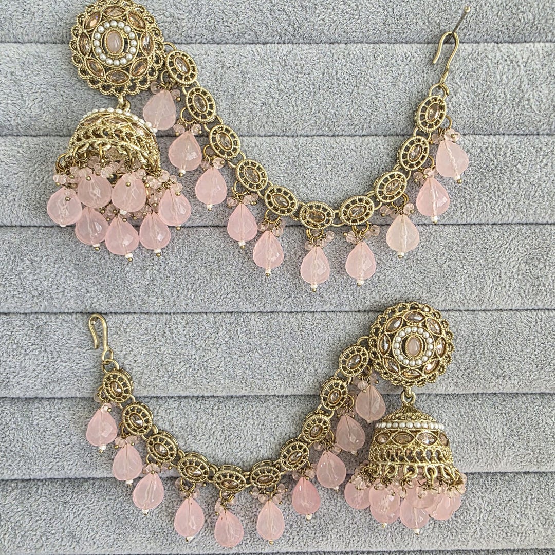 Pink Polki Pearl Bahubali Jhumka, Kundan Jhumnka, Bahubali