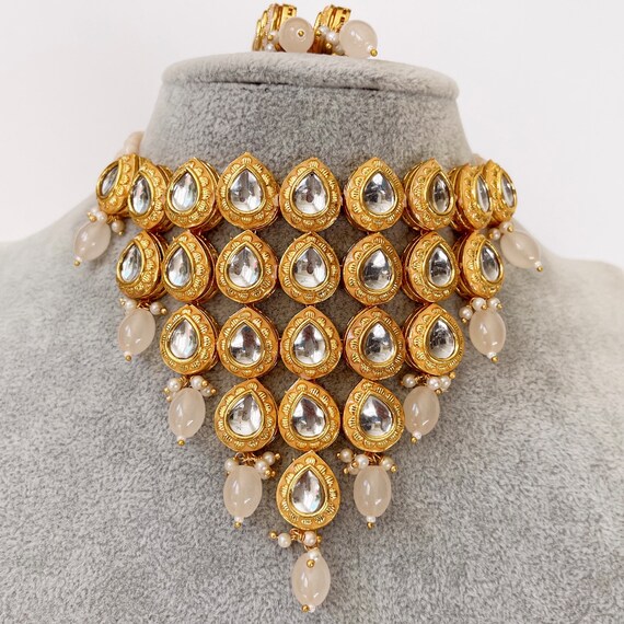 Kundan Necklace Set Kundan Choker Bollywood Jewelry Indian jewelry Pakistani necklace punjabi necklace bridal necklace indian wedding