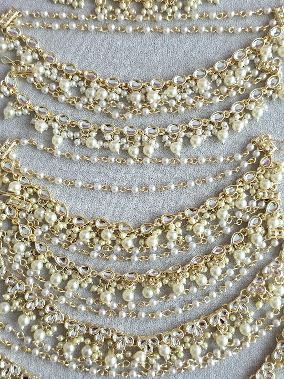 Sunsoul by Touchstone Devsena Bahubali Collection Indian Bollywood Royal Mughal Kundan Polki Faux Pearls And Drops Long Stylish Bridal Designer Jewelry Earrings In Gold Tone For Women
