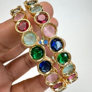 Navratan Cubic Zirconia Classic Bangles With Gold Plating/Bridal bangles/Antique bangles/Multi Stones Banngles\Indian wedding bangles\Gift
